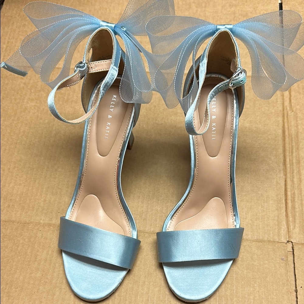 Kelly & Katie Nemira Sandal In Light Blue Ankle Strap Bow Detail Size 11